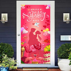 Aperturee - Lovely Couple Flamingo Red Valentines Day Door Cover