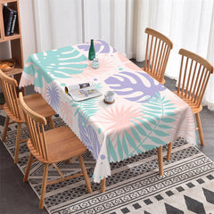 Aperturee - Lovely Cyan Purple Pink Leaves Rectangle Tablecloth