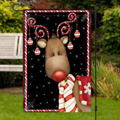 Aperturee - Lovely Elk Bauble Black Snow Christmas Garden Flag