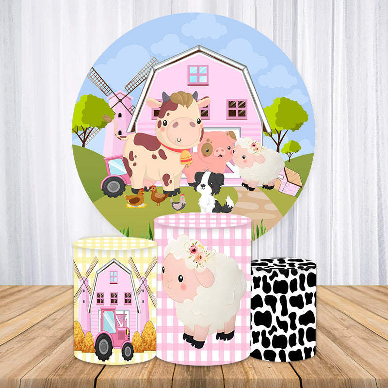 Aperturee Lovely Farm And Ainmal Round Party Backdrop Kit For Kid