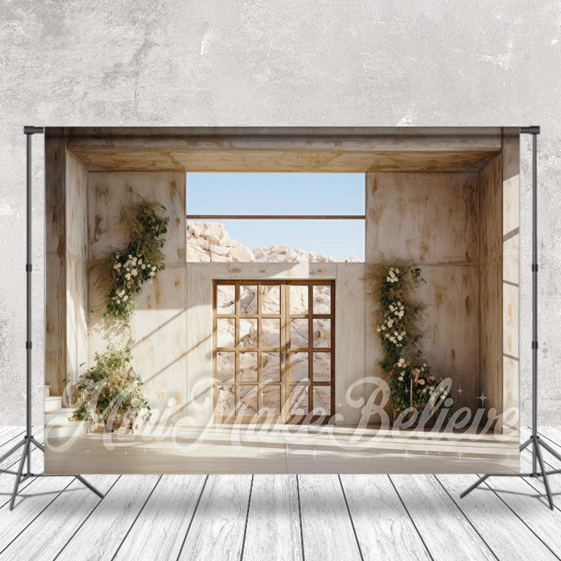 Aperturee - Lovely Flower Wooden Frame Door Retro Wall Backdrop