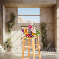 Aperturee - Lovely Flower Wooden Frame Door Retro Wall Backdrop