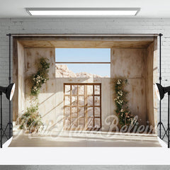 Aperturee - Lovely Flower Wooden Frame Door Retro Wall Backdrop