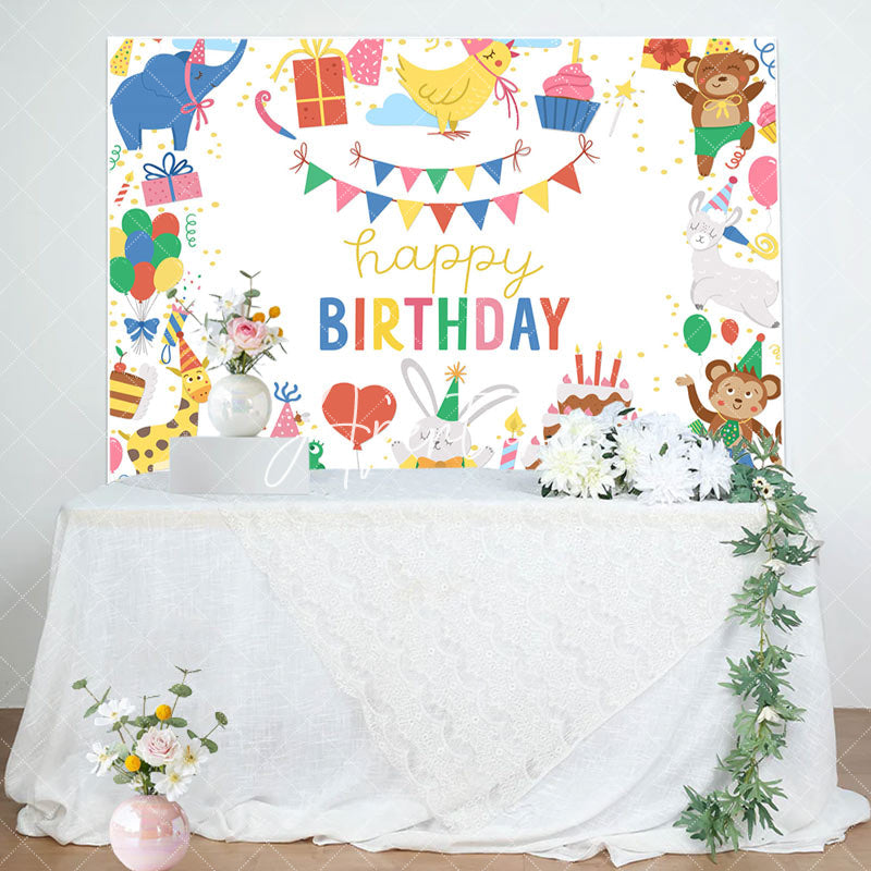 Aperturee - Lovely Happy Funny Animals Cake Birthday Backdrop