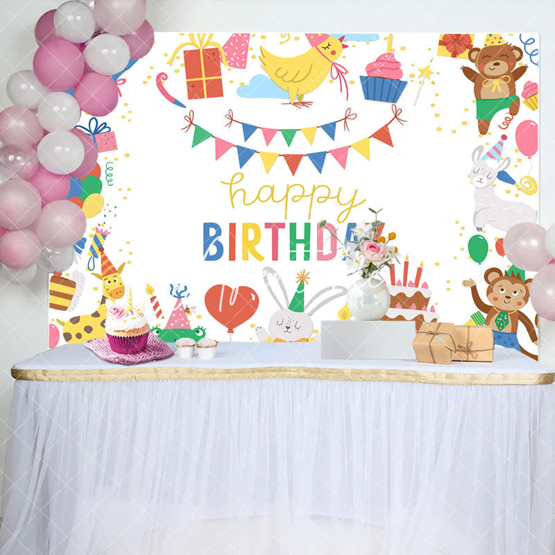 Aperturee - Lovely Happy Funny Animals Cake Birthday Backdrop