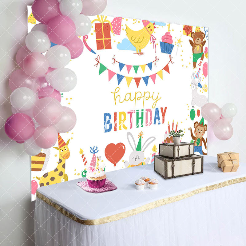 Aperturee - Lovely Happy Funny Animals Cake Birthday Backdrop