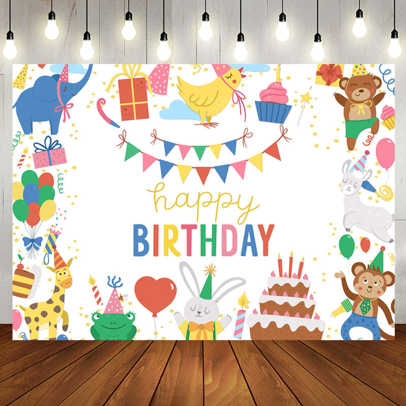 Aperturee - Lovely Happy Funny Animals Cake Birthday Backdrop