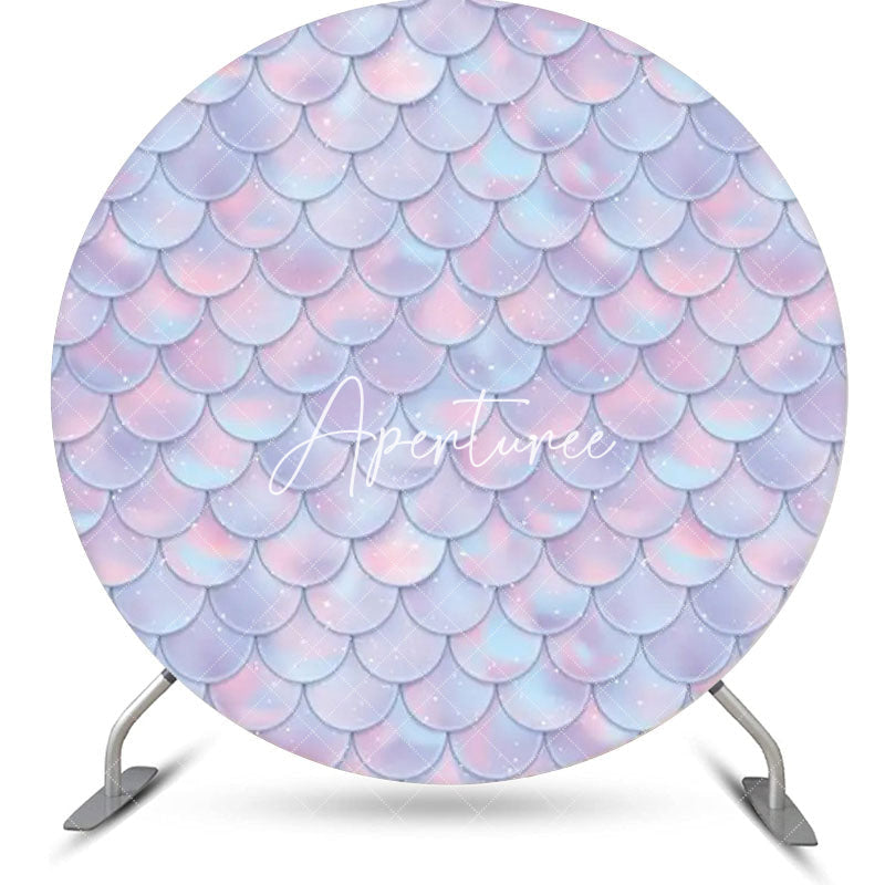 Aperturee - Lovely Mermaid Scales Simple Round Birthday Backdrop