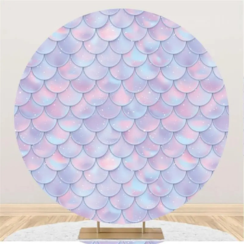 Aperturee - Lovely Mermaid Scales Simple Round Birthday Backdrop