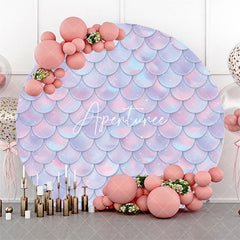 Aperturee - Lovely Mermaid Scales Simple Round Birthday Backdrop