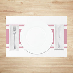 Aperturee - Lovely Pink White Lines Rectangle Set Of 4 Placemats