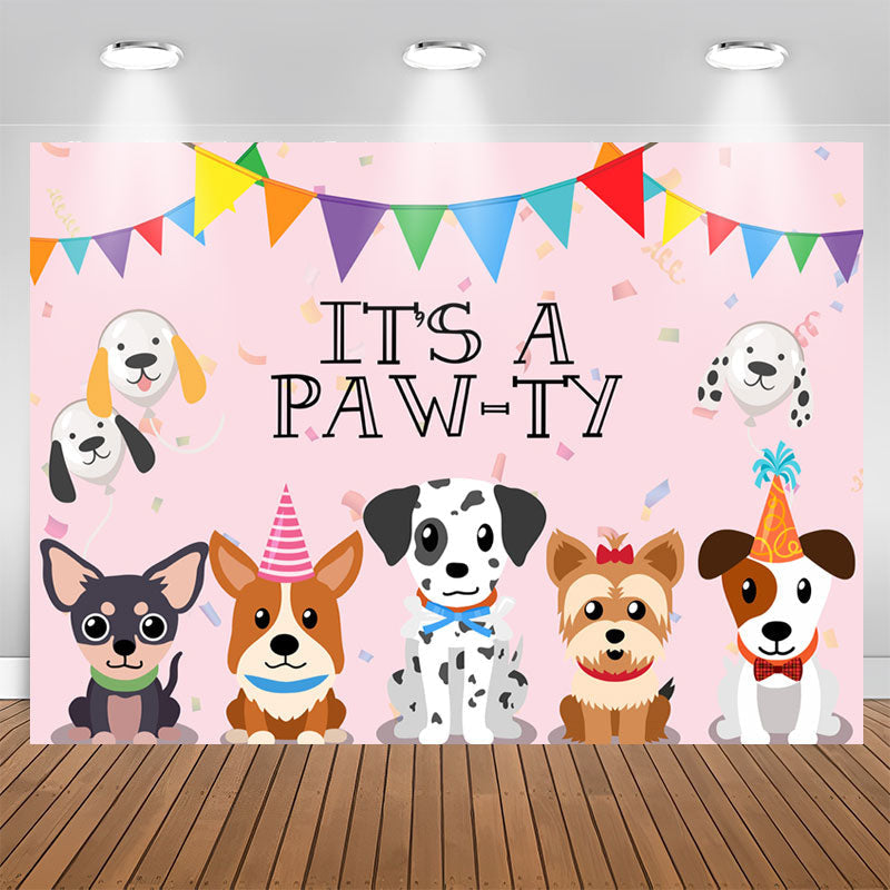 Aperturee - Lovely Puppy Its A Pawty Pink Animal Birthday Backdrop