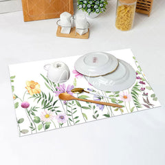 Aperturee - Lovely Purple Yellow Flowers Leaf Set Of 4 Placemats