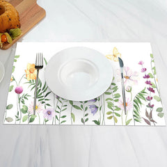 Aperturee - Lovely Purple Yellow Flowers Leaf Set Of 4 Placemats