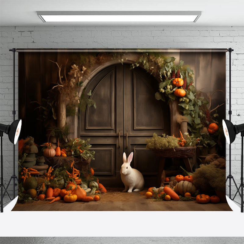 Aperturee - Lovely Rabbit Carrot Vintage Door Easter Backdrop