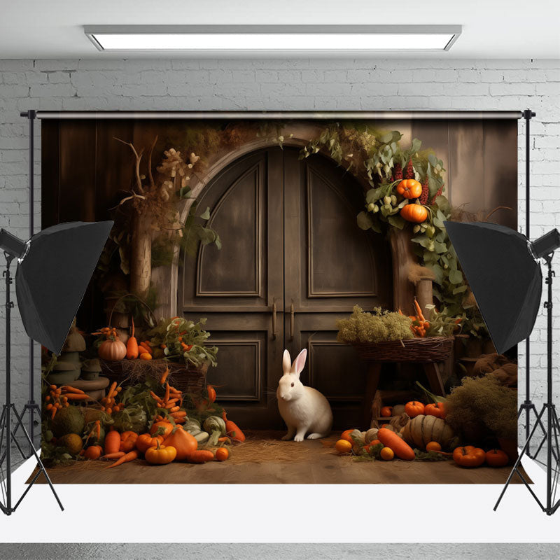 Aperturee - Lovely Rabbit Carrot Vintage Door Easter Backdrop