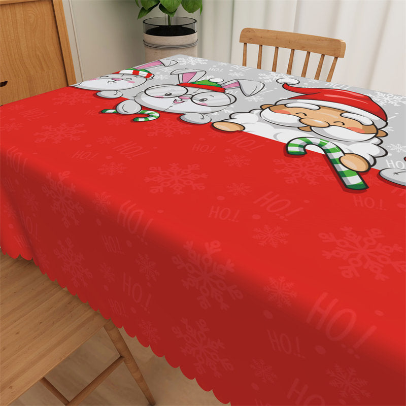 Aperturee - Lovely Rabbits Santa Red And Grey Christmas Tablecloth