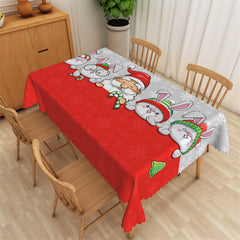 Aperturee - Lovely Rabbits Santa Red And Grey Christmas Tablecloth