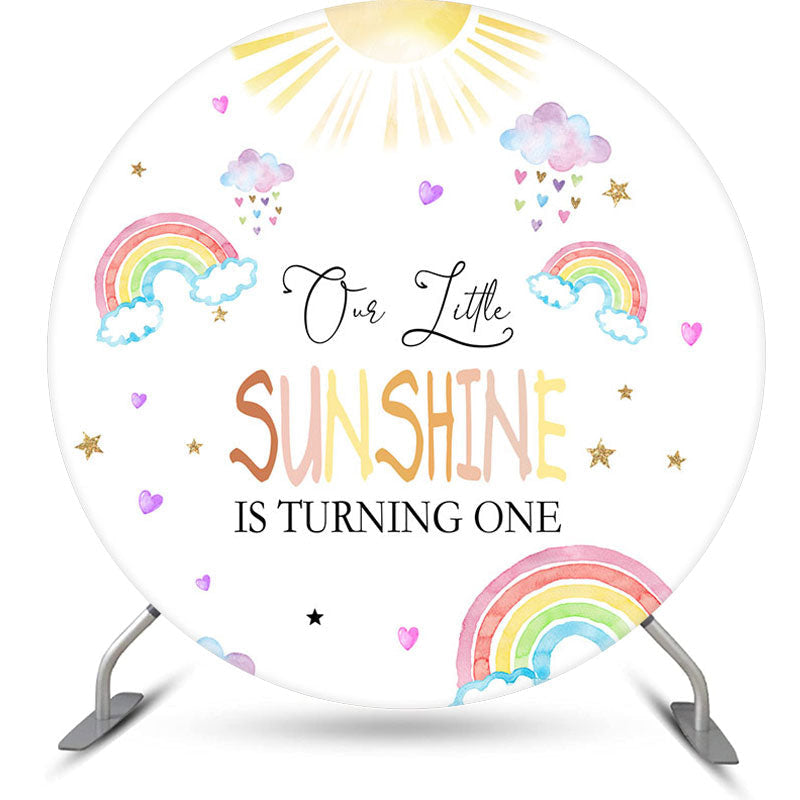 Aperturee - Lovely Rainbow Cloud Sunshine Round Birthday Backdrop