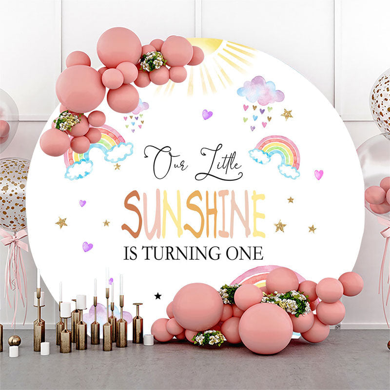 Aperturee - Lovely Rainbow Cloud Sunshine Round Birthday Backdrop