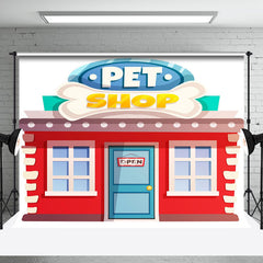 Aperturee - Lovely Simple Red Pet Shop Party Backdrop For Kids