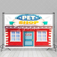 Aperturee - Lovely Simple Red Pet Shop Party Backdrop For Kids