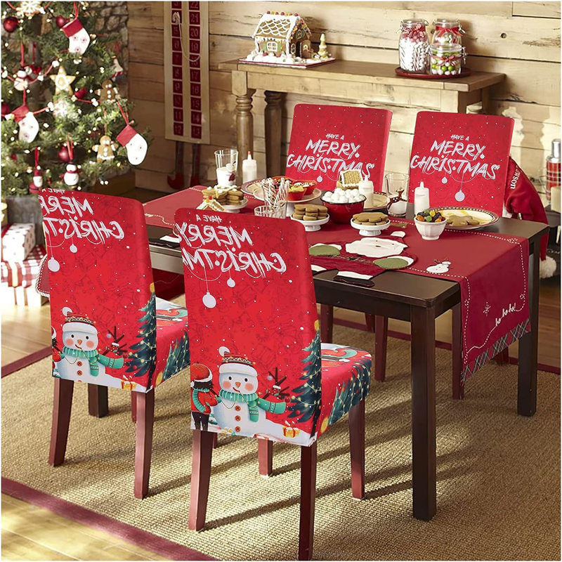 Aperturee - Lovely Snowman Merry Christmas Red Table Cloth Set