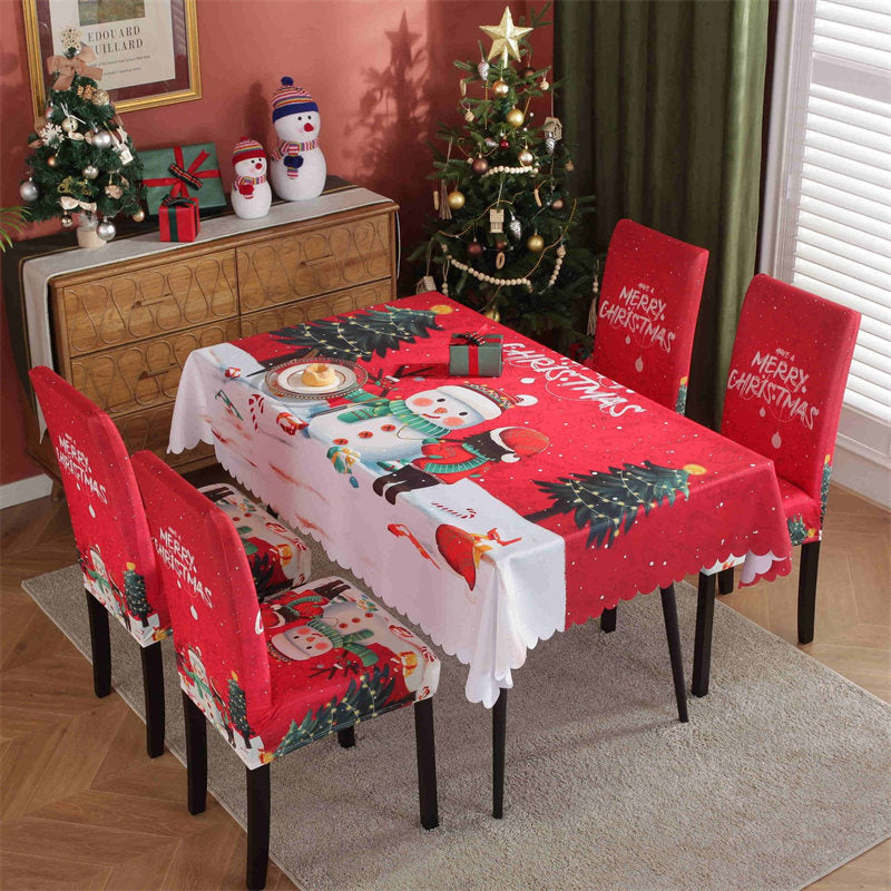 Aperturee - Lovely Snowman Merry Christmas Red Table Cloth Set