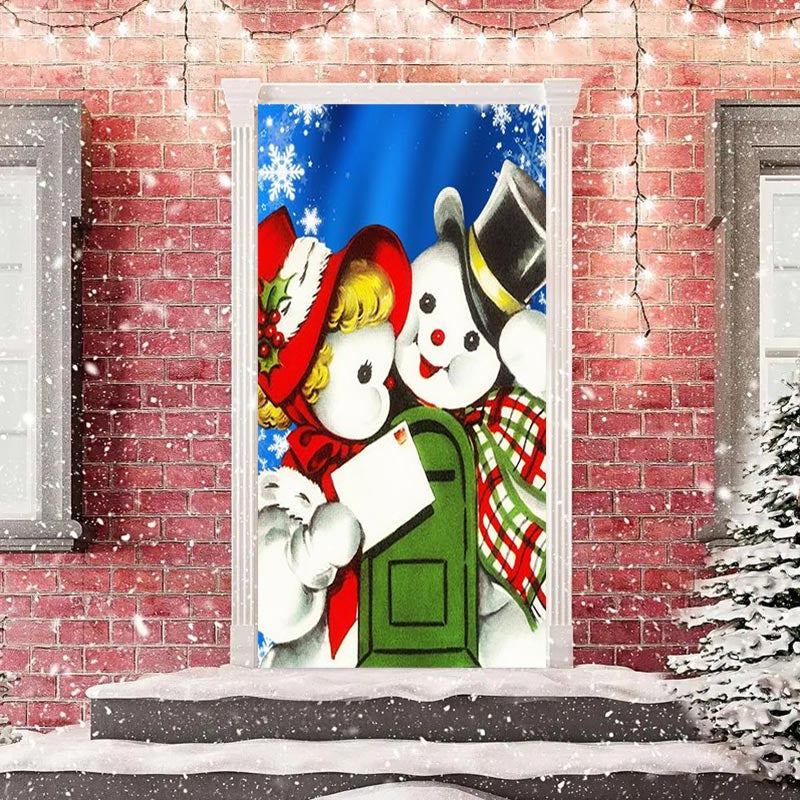 Aperturee - Lovely Snowmans Snowflake Door Cover For Christmas