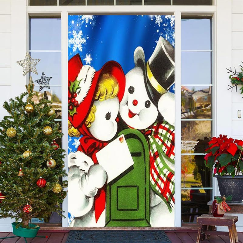 Aperturee - Lovely Snowmans Snowflake Door Cover For Christmas