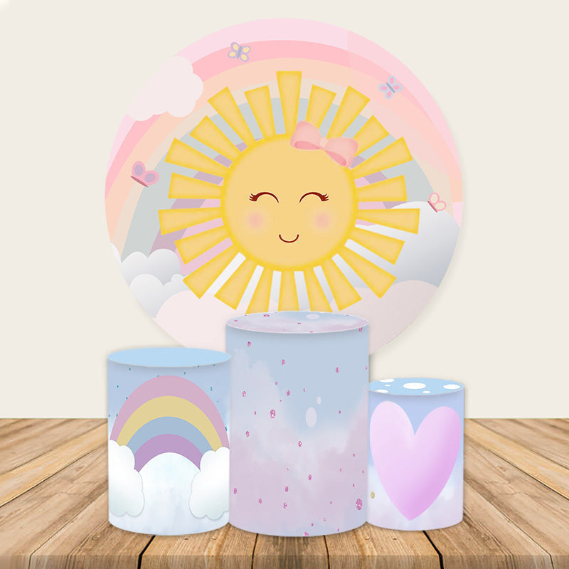 Aperturee Lovely Sun Rainbow Theme Baby Shower Circle Backdrop Kit