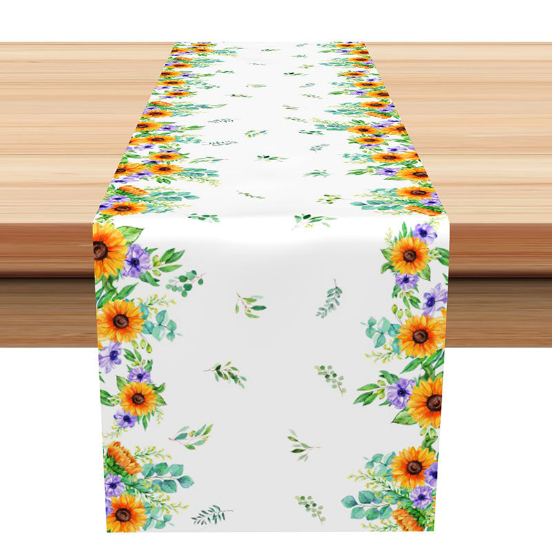 Aperturee - Lovely Sunflower Leaves Simple Summer Table Runner