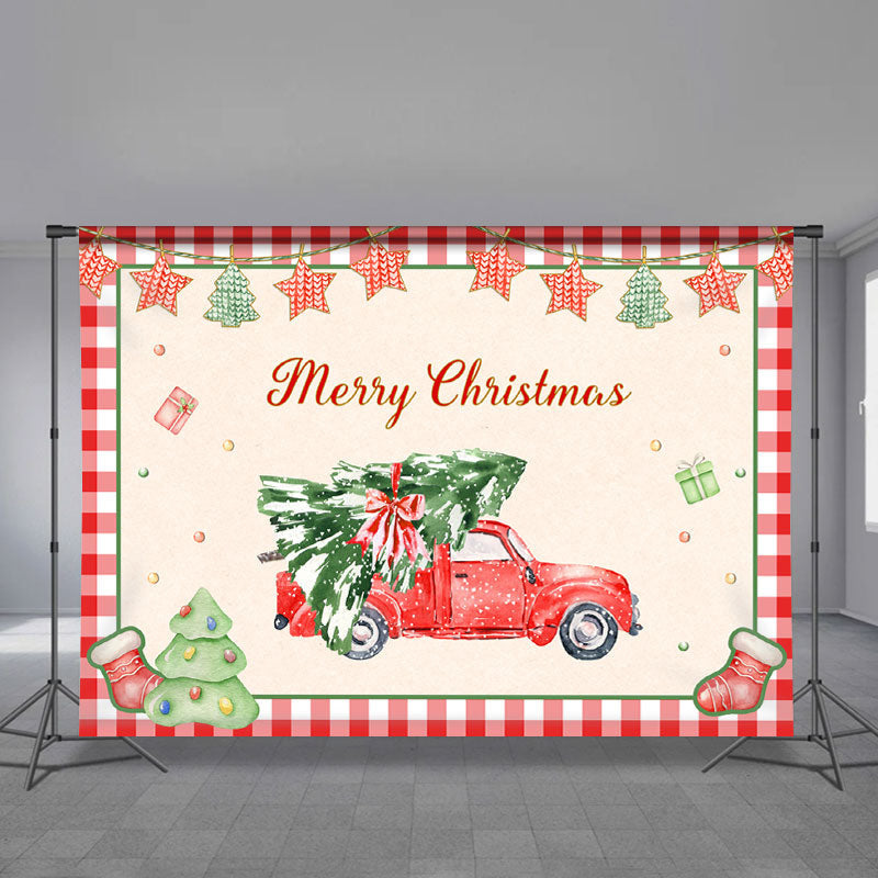 Aperturee - Lovely Truck With Christmas Tree Holiday Backdrop