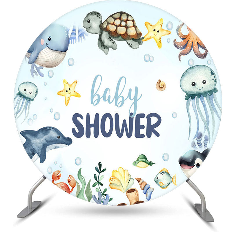 Aperturee - Lovely Undersea Fishes Circle Baby Shower Backdrop