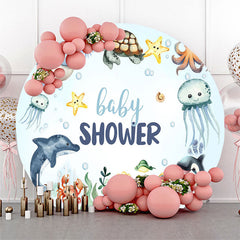 Aperturee - Lovely Undersea Fishes Circle Baby Shower Backdrop