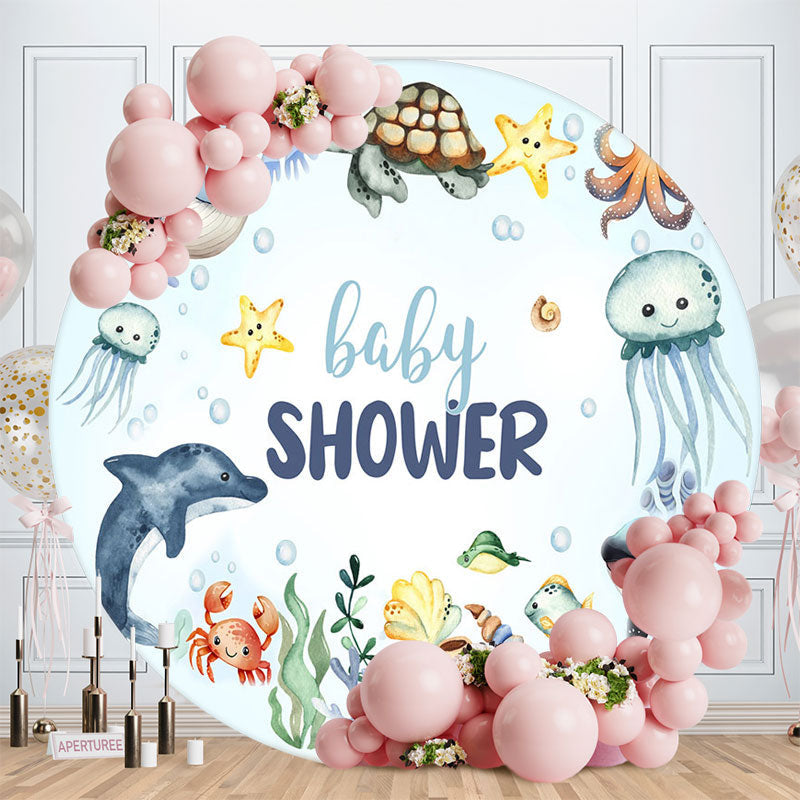 Aperturee - Lovely Undersea Fishes Circle Baby Shower Backdrop