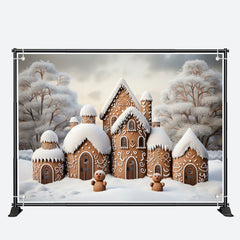 Aperturee - Lovey Biscuit House Snow Tree Christmas Backdrop