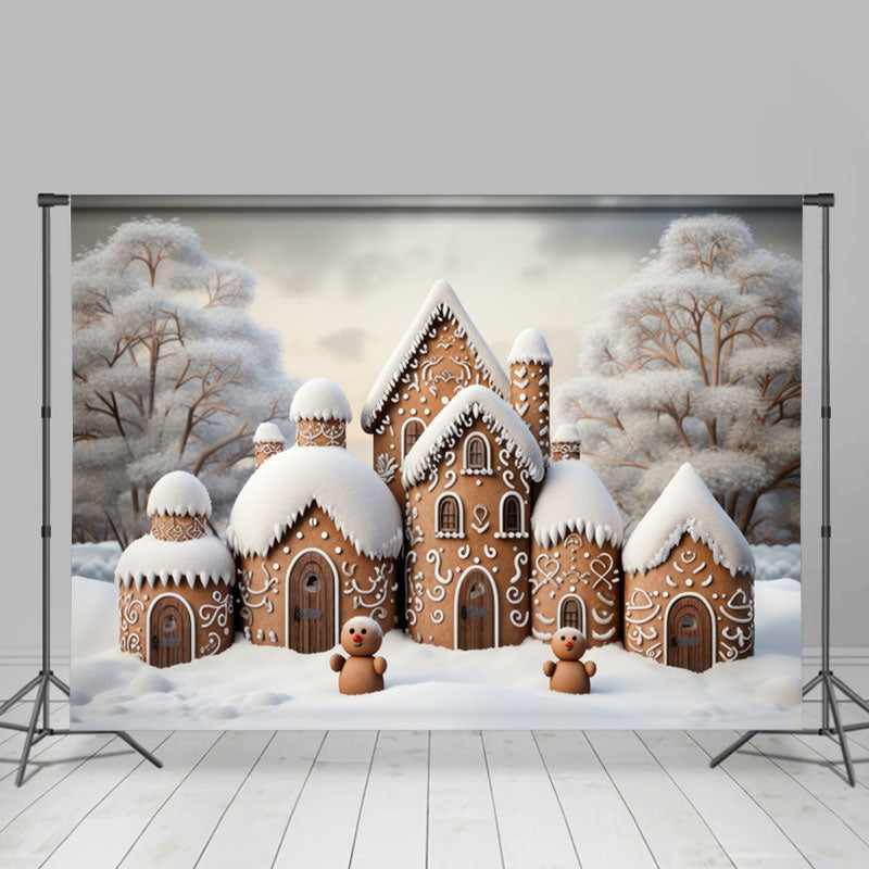 Aperturee - Lovey Biscuit House Snow Tree Christmas Backdrop