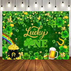 Aperturee - Lucky One Gold Green Clover 1st birthday Backdrop