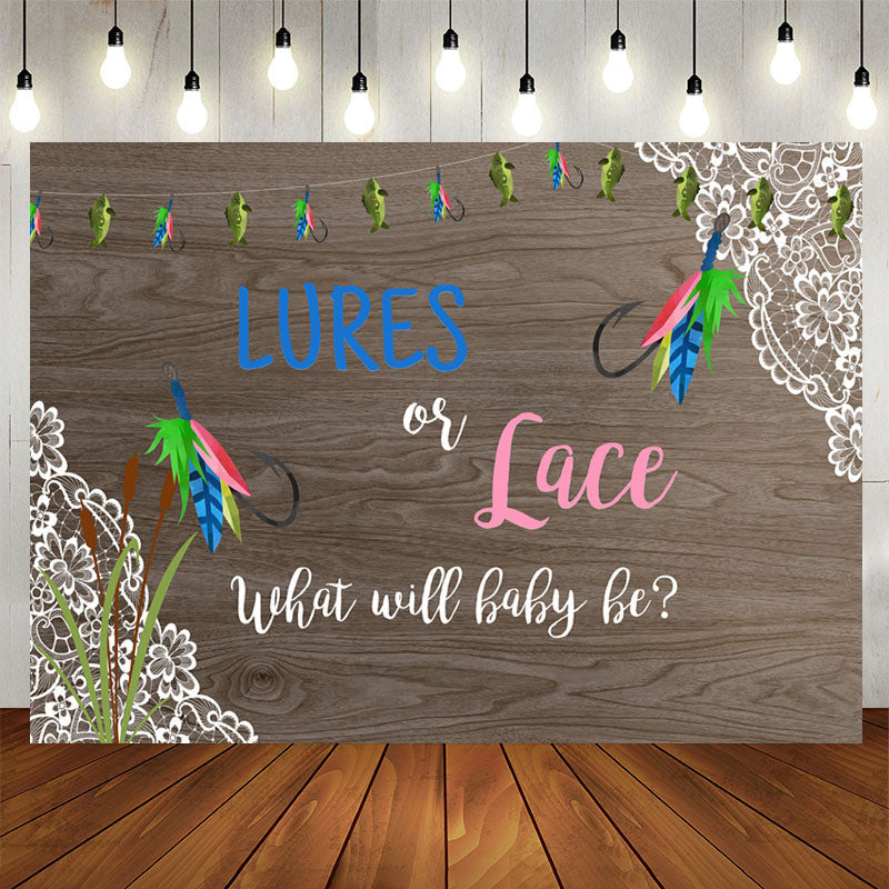 Aperturee - Lures Or Lace Wooden Plants Backdrop For Baby Shower