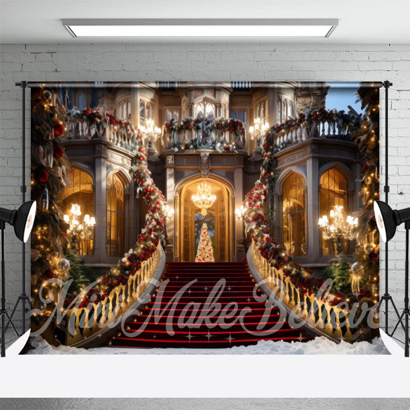 Aperturee - Luxurious Castle Sparkling Photo Christmas Backdrop