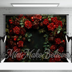 Aperturee - Luxurious Dark Red Rose Green Leaves Floral Backdrop