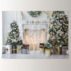 Aperturee - Luxurious Fireplace Gift White Christmas Backdrop