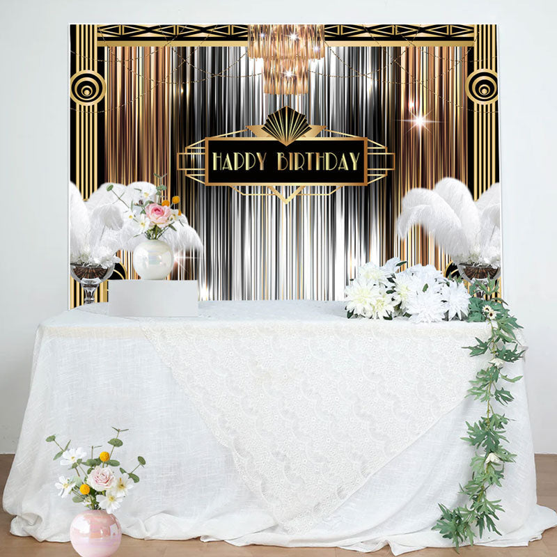 Aperturee - Luxurious Gold Silver Line Feather Birthday Backdrop