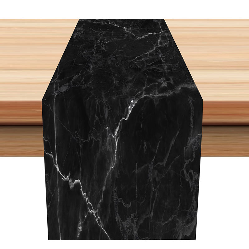 Aperturee - Luxurious Marble Texture Black Modern Table Runner