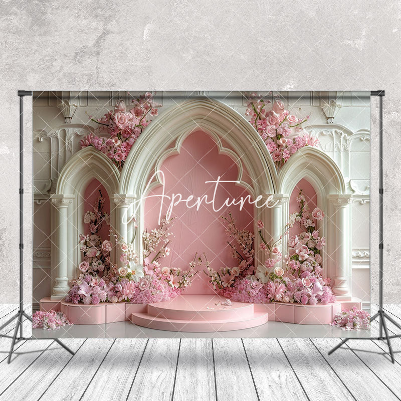 Aperturee - Luxurious Vintage Beige Pink Floral Wedding Backdrop