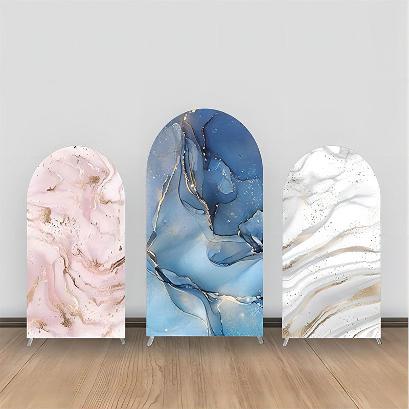 Aperturee - Luxury Blue Pink White Gold Marble Arch Backdrop Kit