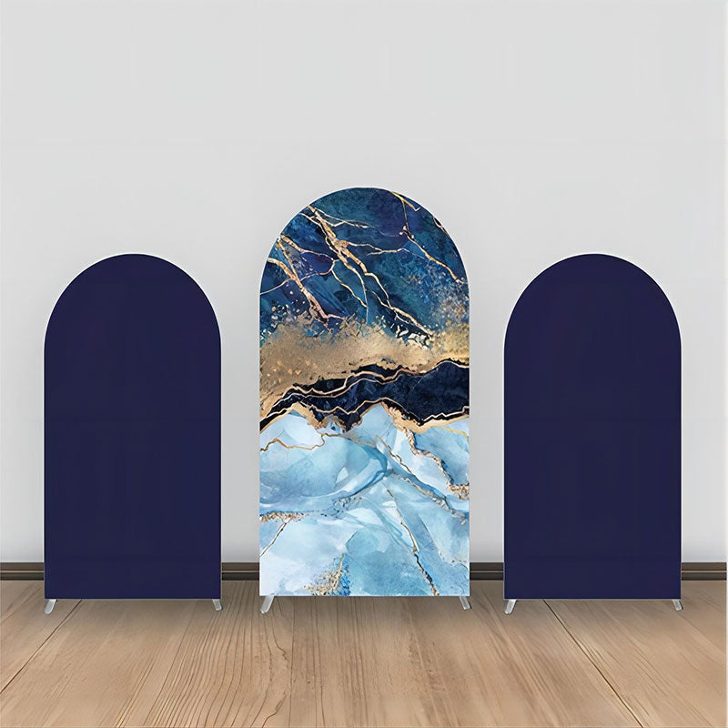 Aperturee - Luxury Dark Blue Gold Marble Party Arch Backdrop Kit