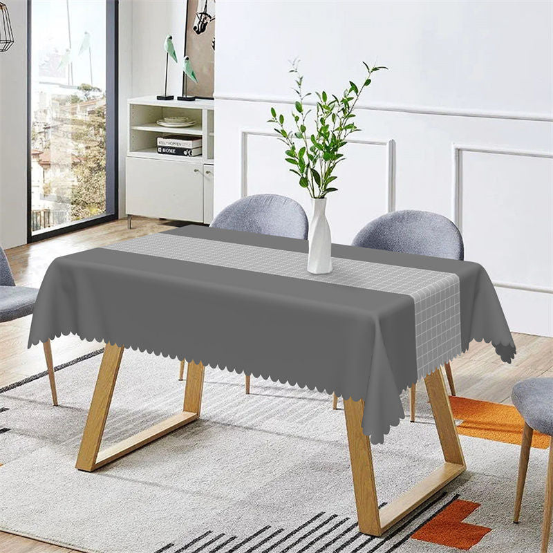 Aperturee - Luxury Dark Grey Checkered Line Rectangle Tablecloth