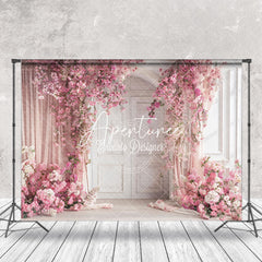 Aperturee - Luxury Door Pink Curtain Floral Wedding Backdrop